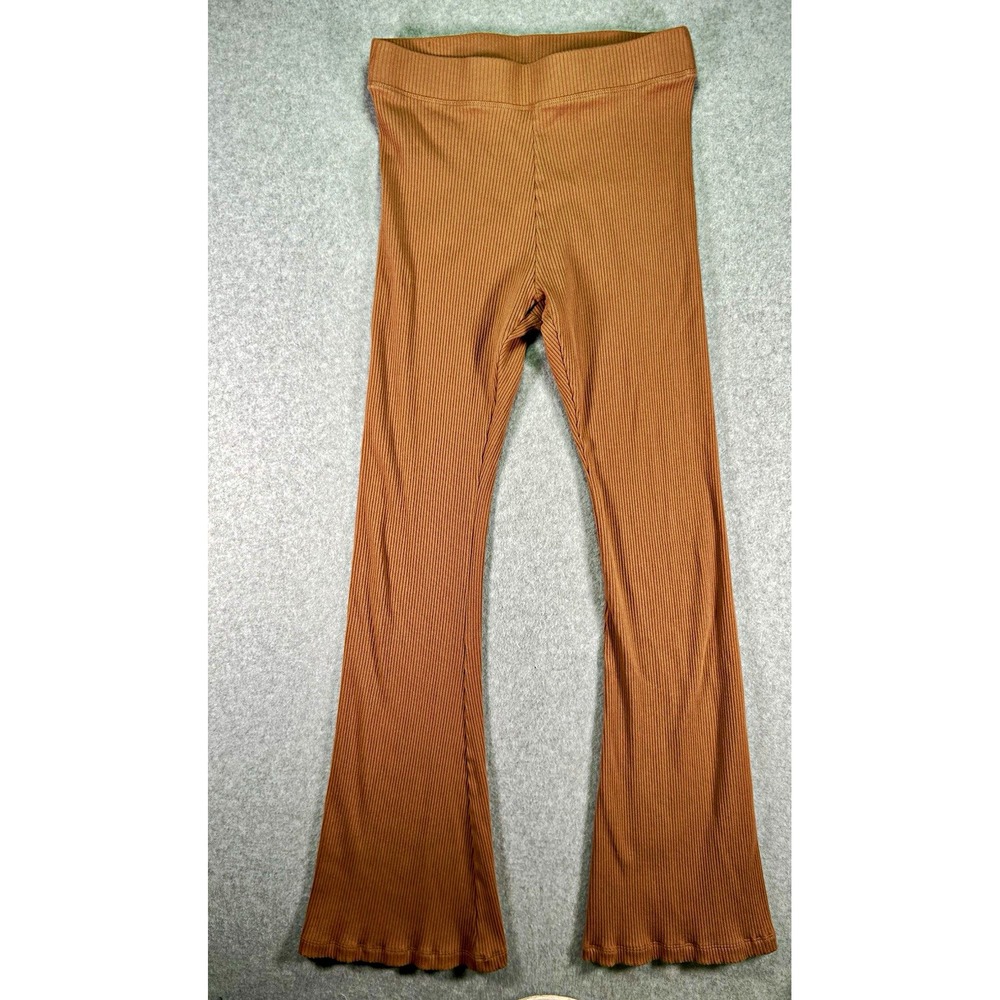 PINK Victoria's Secret Leggings Womens M Brown Ribbed Knit Flare Pull On Stretch